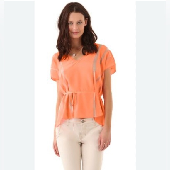 ELIZABETH AND JAMES 100% silk peach silk top with sheer panels, sz small - Picture 2 of 10